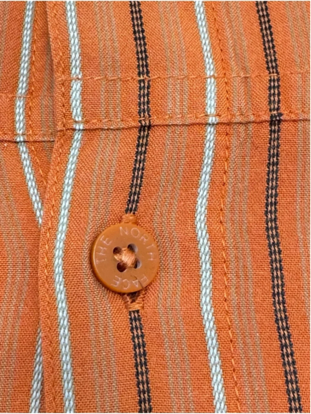 The North Face Button Up Shirt Mens XXL Orange Striped Hiking Travel Camp